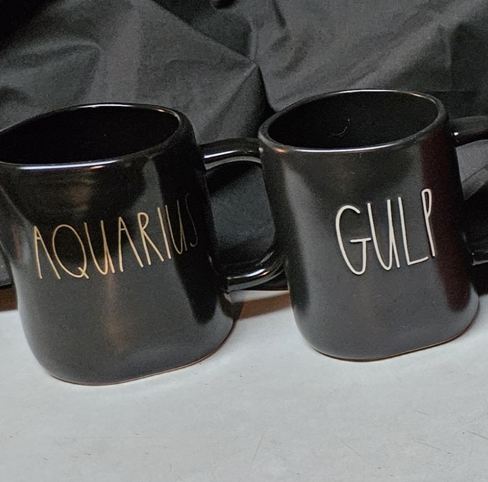 Rae Dunn 2 Black Mugs: Aquarius & Gulp Collection
